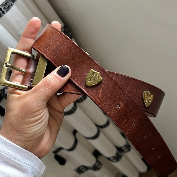 RARE: Vtg Burberry Leather Belt with Gold Hardware - Picture 1 of 8